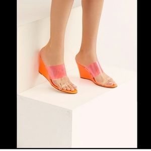 N.Y.L.A. NeonOrange Clear Transparent Wedge Sandal